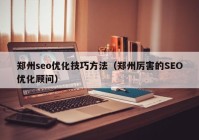 鄭州seo優(yōu)化技巧方法（鄭州厲害的SEO優(yōu)化顧問）